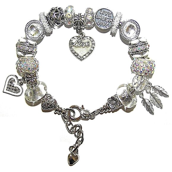 Dreamcatcher, Love Bracelet With White & AB Sparkle European Style Beads, Charms - Picture 1 of 2